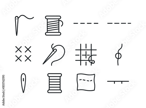 Stitching Icon Set. Stitching Basics. Line icon set of Stitching