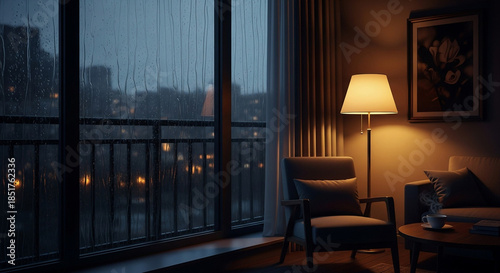 Wallpaper Mural Cozy living room on a rainy evening with warm lamp light Torontodigital.ca