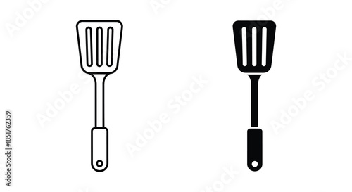 Two metal kitchen spatulas depicted in a simple black and white drawing silhouette