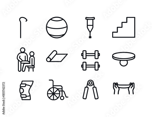 Rehabilitation Icons Set. Rehabilitation. Line icon set of Rehab