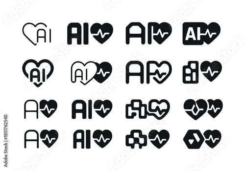 AI Empathy Icons. Empathy for artificial beings. Icon set. Set L
