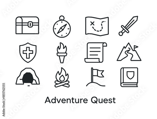 Adventure Quest Icons. Adventure Quest. Line icon set of Adventu
