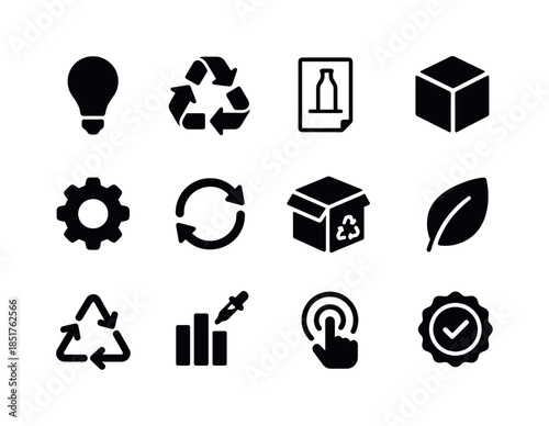 Eco Design Icon Set. The role of design thinking in reducing was