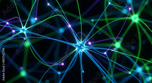 Vibrant neural network connections glowing in dark space