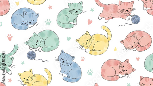 Colorful Cats Playing and Sleeping Pattern