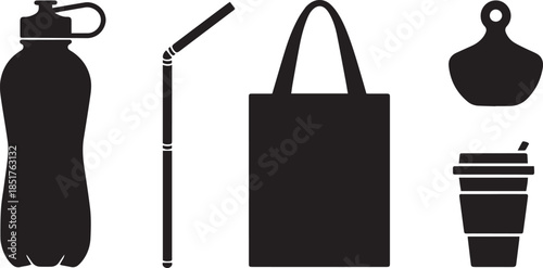Single Use Plastic Alternatives Silhouette Icons Vector Eco Friendly