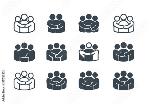 Group Hug Icons. Group hug. Icon set. Set Logo of group hug: sup