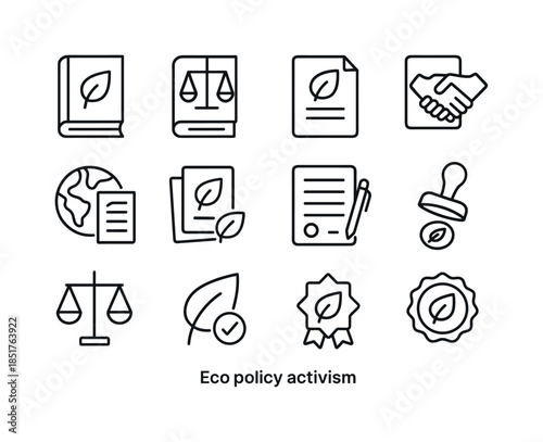 Eco Policy Icons. Eco policy activism. Line icon set of eco poli