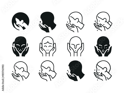 Face Washing Icons. washing your face. Icon set. Set Logo of was
