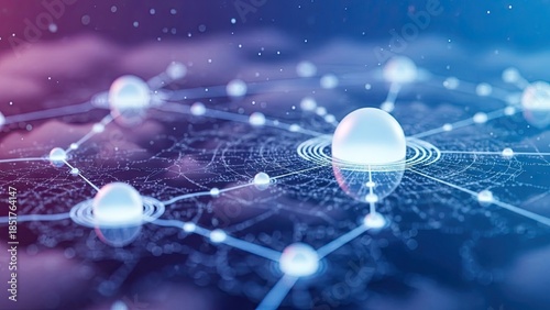 Futuristic network connections with glowing nodes and lines on a blue background