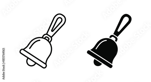 Two depictions of a classic handbell one outlined and one as a solid silhouette