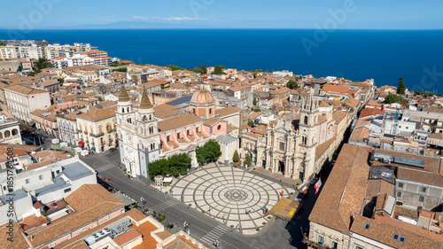 Obraz na plátne Aerial view of the Basilica of Saints Peter and Paul and the Cathedral of Acireale, in province of Catania, in Sicily, Italy