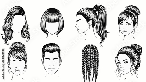 Collection of Diverse Hairstyles and Hairdos for Women and Men.
