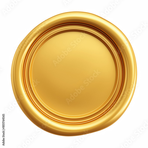 3D cartoon golden wax seal stamp icon, blank round seal isolated on transparent background.