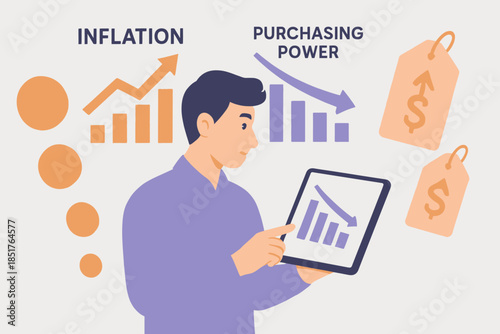 Man Analyzing Inflation and Purchasing Power on Tablet.