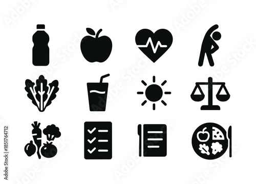 Healthy Lifestyle Icons. Healthy Lifestyle. Solid icon set of He