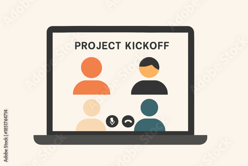 Project Kickoff Meeting on Laptop Screen with Four Participants.