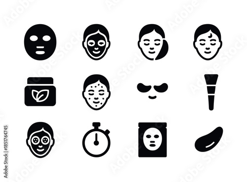 Black Face Mask Icons. Face mask set. Solid icon set of face mas
