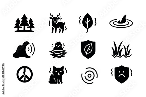 Habitat Stress Icons. Habitat stress. Solid icon set of habitat