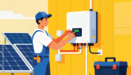 Person installing solar panel equipment