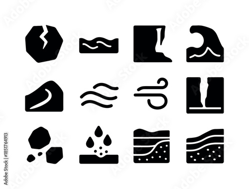 Erosion Icon Set. Erosion. Solid icon set of Erosion: cracked ro