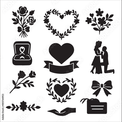 Romantic Floral Heart Silhouettes.eps
