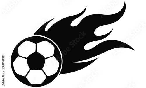 Soccer ball in flames silhouette icon isolated on white background