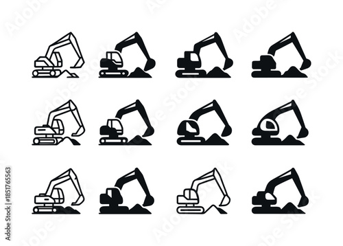 Excavator Logo Set. Excavator. Icon set. Set Logo of Excavator: