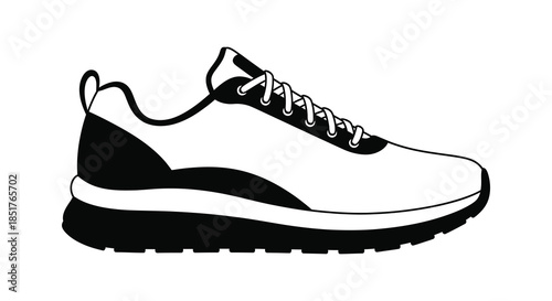 A striking black and white image showcasing a modern athletic shoe design silhouette