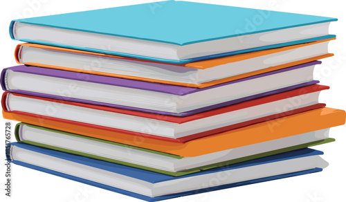 Large Stack of Colorful Hardcover Books in Flat Design Style for University Library and Online Academic Learning Resources.