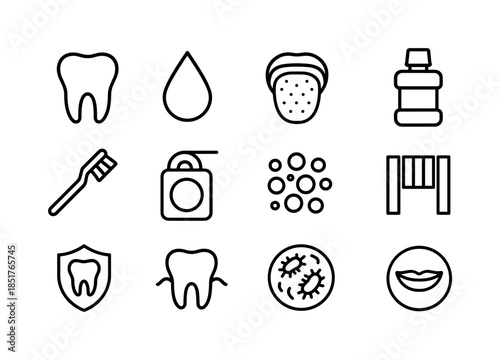 Oral Microbiome Icons. Oral microbiome. Line icon set of oral mi