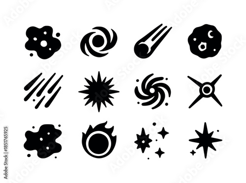 Cosmic Phenomena Icons. Cosmic phenomena. Solid icon set of cosm
