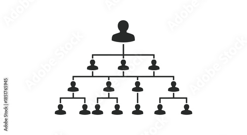 Hierarchical structure diagram with multiple levels of interconnected human figures a silhouette