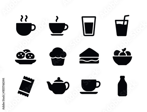 Beverage and Snack Icons. Beverages & snacks. Solid icon set of