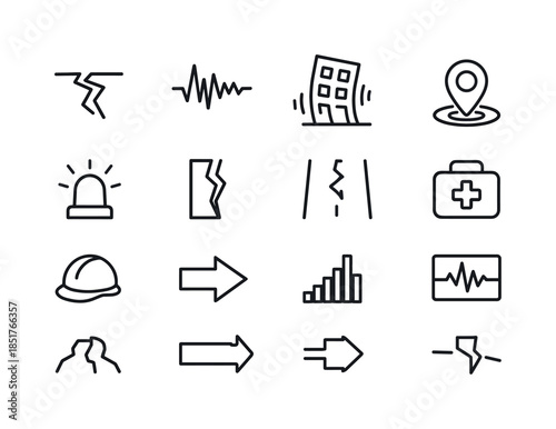 Earthquake Icon Set. Earthquake. Line icon set of Earthquake: cr