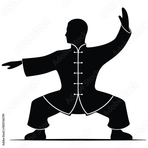 Tai chi silhouette vector martial arts pose in traditional outfit