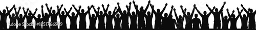 Cheering crowd silhouettes isolated on white background, people raising hands together illustration for celebration, unity, festival, community concept vector design