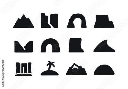 Natural Landforms Icons. Natural Landforms. Solid icon set of Na