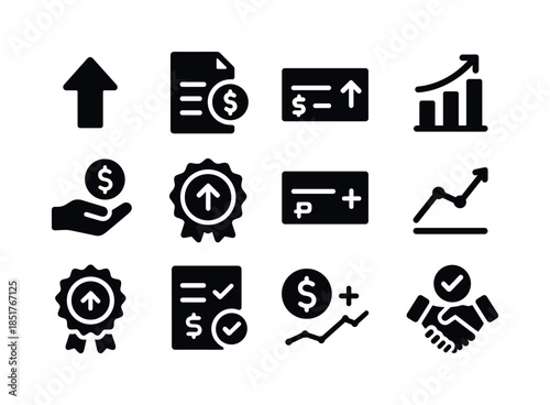 Salary Icon Set. Salary Increase. Solid icon set of Salary Incre