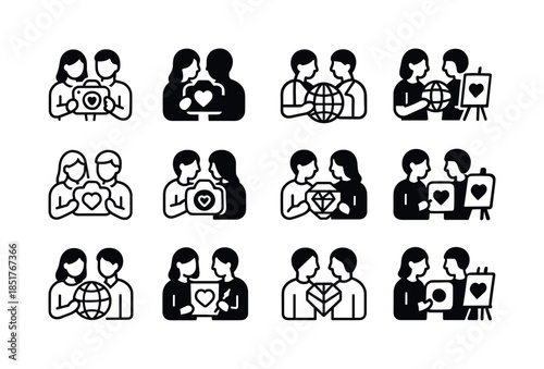 Couples' Hobby Logos. Couples sharing hobbies like photography,