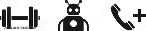 Fitness Robot Assistant Call Action Icon Set Black Solid Vector