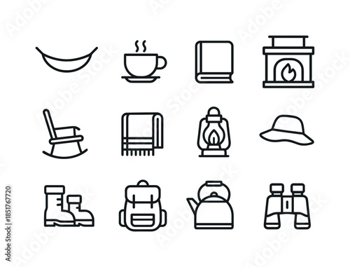 Cabin Lifestyle Icons. Cabin lifestyle. Line icon set of Cabin l