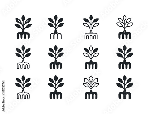 Decorative Gardening Tools Icons. Using decorative gardening too