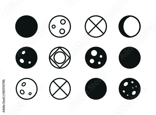 Moon Logo Variations. Moon. Icon set. Set Logo of Moon: full moo