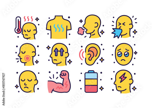 Colorful Body Signal Icons. Body Signals. Colorful isometric vec
