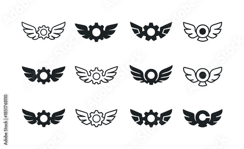 Mechanical Wings Icon Set. Mechanical wings. Icon set. Set Logo