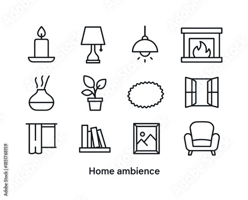 Home Ambience Icons. Home Ambience. Line icon set of Home Ambien