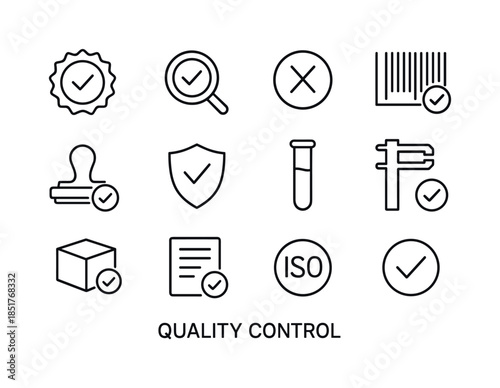 Quality Control Icons. Quality Control. Line icon set of Quality