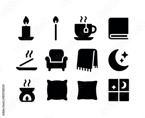 Evening Ritual Icons. Evening Ritual. Solid icon set of Evening