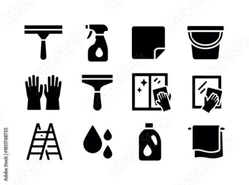 Window Cleaning Icons. Window cleaning. Solid icon set of window
